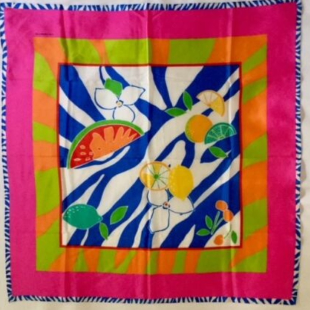 Liz Claiborne Silk Scarf Vtg Bright Colored Citrus